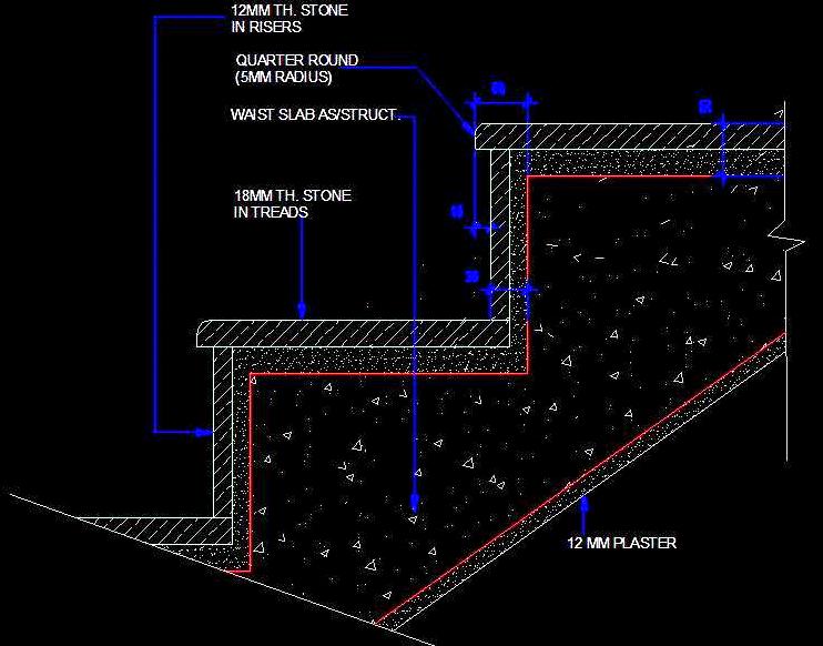 Stair Tread and Riser Section with Stone Top- Free AutoCAD Drawing